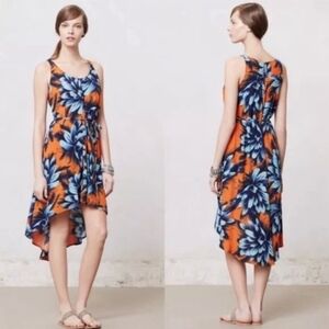 Anthropologie Maeve hibiscus flowy dress in orange/blue women's size 10
